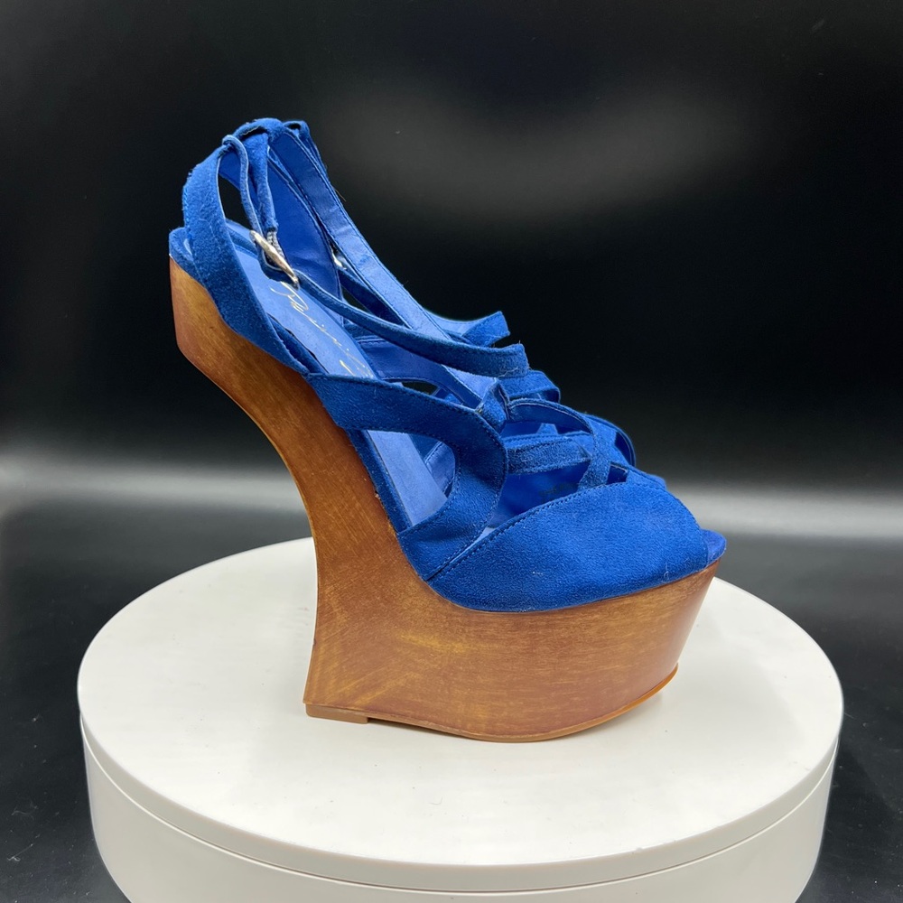 Royal Blue Privileged Wedges with Wooden Bottom.